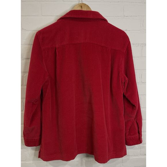 LL Bean Red Corduroy Button Down Shirt | Mens Medium | Flannel Lined Shacket VTG - Picture 6 of 10